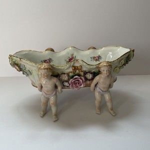 Vtg/Antique Gorgeous Cherub Porcelain Germany Centerpiece Bowl Decor Exquisite